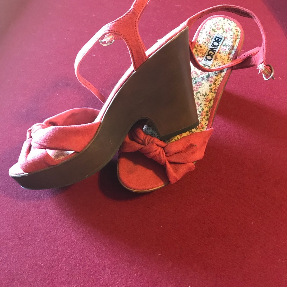 Never worn, dark coral colored wedges